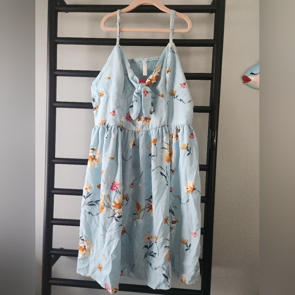 Xhilaration Light Blue Floral Tie-Front Sundress